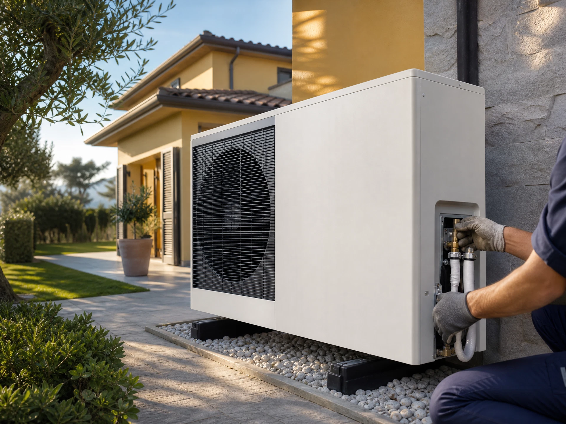 Pompa di calore installata all’esterno di un’abitazione